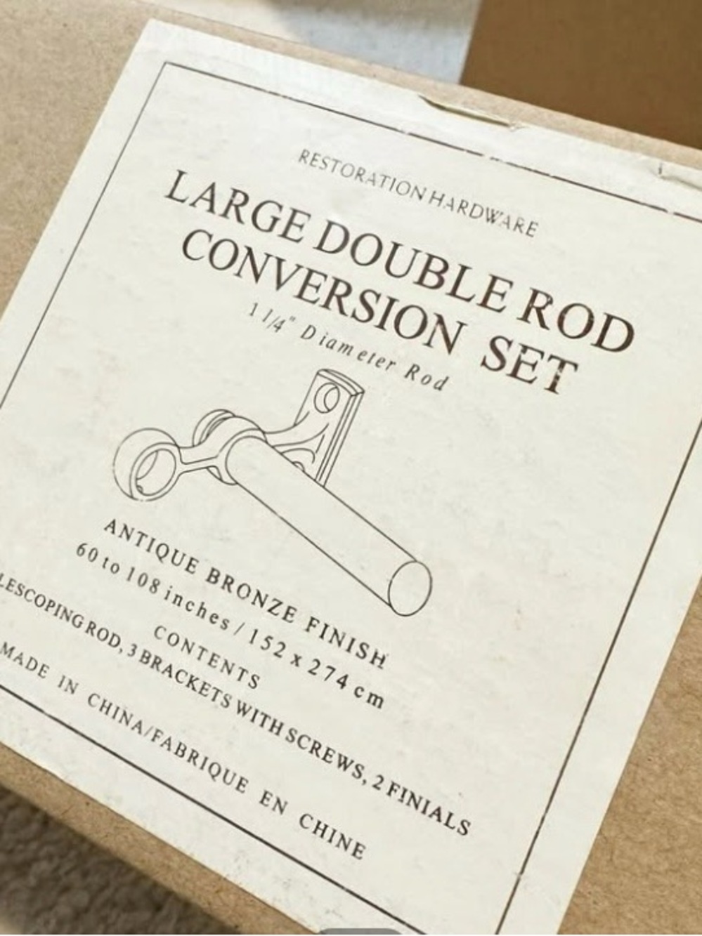 2 Restoration Hardware Antique Bronze Large Double Rod Conversion Set